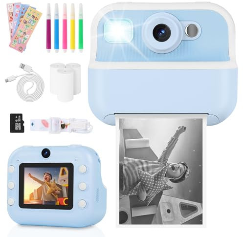 Kids Camera Camera Instant Print for Girls Boys With Print Photo Paper & Color Pens for DIY, Gifts for 3 4 5 6 7 8 9 10 Year Olds Girls Boys, 32Gb Sd Card -Blue
