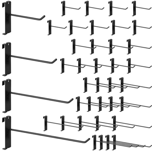 Yauhar 40Pcs 4 6 8 10 Gridwall Display Hooks Assortment Set, Black Metal Grid Wall Panel Hanging Display Hook for Garage Shop Retail Storage, Wire Diameter 5mm// 0.2”