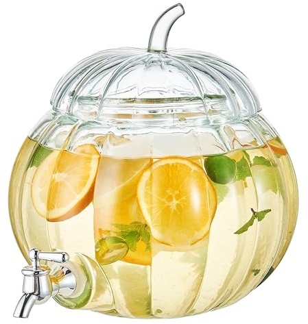 Eden & Willow Pumpkin Glass Drink Dispenser with Tap, 6L | Rust Proof & Leak Proof Beverage Dispenser | Wide Mouth Water Jar