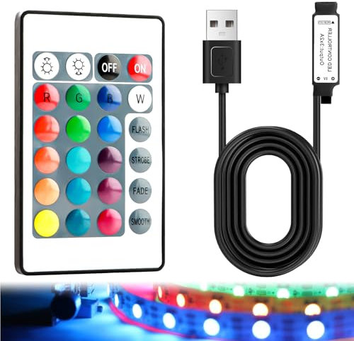 Controller wireless USB IR RGB LED, 24 tasti, 16 colori, 5 modelli, luminosità regolabile per striscia LED RGB 5050/3528, portata 10 m