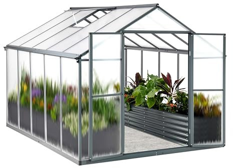 Euboer Serra in alluminio con 302 x 238 cm, base 4 mm, serre da giardino, grandi serre invernali, 11,70 m³, doppia porta, colore: grigio