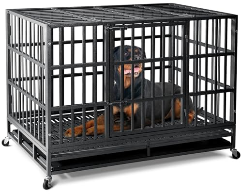 Oranland 48 inch Heavy Duty Indestructible Dog Crate,2025 New Upgraded Reinforced Baseplate for Large Dogs,XL Dog Crate for High Anxiety Dogs/Max Load Capacity 250lbs/Double Door with Wheels