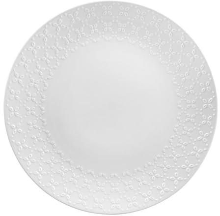 GENEVIEVE LETHU 536303 Large Presentation Plate Diameter 30.5 cm Model Calais CAUDRY - Porcelain White - Serving Plate Floral Lace Decor