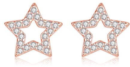 Estrellique Small Zirconia Stud Silver Earrings, 925 Sterling Silver Stud Earrings, Star Stud Earrings for Women Girl, Hypoallergenic Cartilage Sleeping Stud Earrings, 8mm Rose Gold Stud Earrings Gift