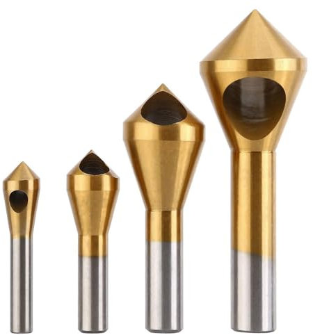 Yurleer 4PCS countersink drill bit, high-speed metal deburring titanium coated countersunk chamfering tool, countersunk drill bit kit, suitable for DIY wood, plastic, aluminum, and thin iron plates