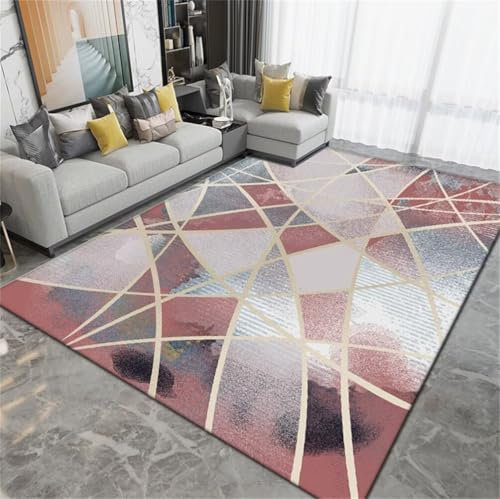 WBDYMX Tapis Salon Pas Cher Tapis Gaming antidérapant pour Tapis Gris Tapis Chambre ado Fille 120x170CM Tapis Vinyl Art déco Sticker de Grille Moderne Rouge