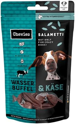 Chewies SALAMETTI Wasserbüffel & Käse Hundeleckerli getreidefrei, mit Protein, ohne Zucker & schonend luftgetrocknet, reich an Vitaminen & Mineralstoffen (8 x 200g)