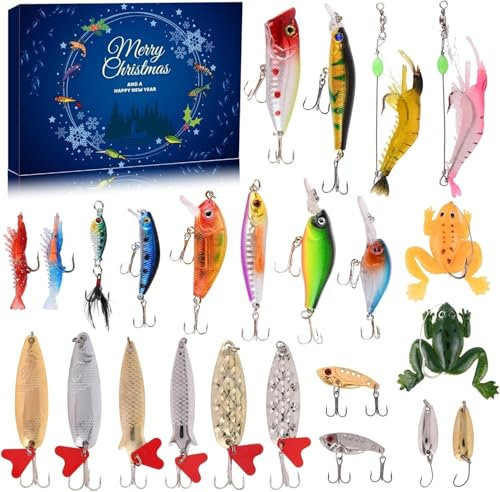 24 Days Angel Adventskalender 2024, Angelköder Weihnachts Countdown Kalender, Angeln Köder Set Adventskalender für Fischer Erwachsene Teenager Jungen, Weihnachten Überraschung Geschenk (A)
