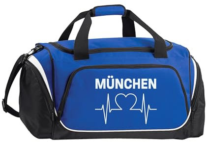 multifanshop Sporttasche - München blau - Herzschlag - Druck weiß - Tasche Größe one size blau/schwarz