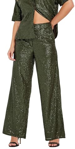 PixieGirl Petite Khaki Green Sequin Embellished Wide Leg Trousers Petite
