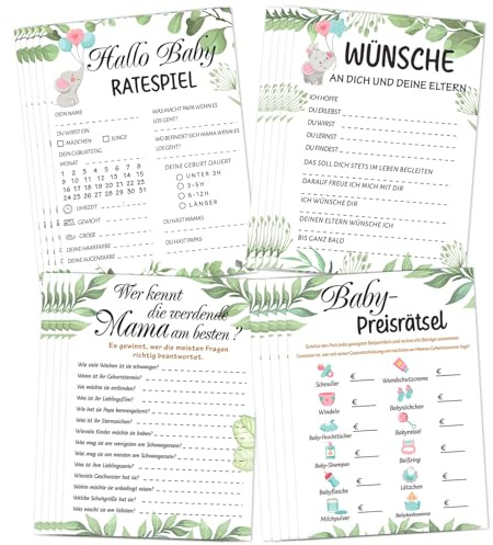 HOWAF 20 Stück Babyparty Spiele Set, 4 Witzige Babyshowerparty Spiele (je 10 Stück), Babyparty Karten zum Ausfüllen für Babyshower Geschenk, Gender Reveal Feier