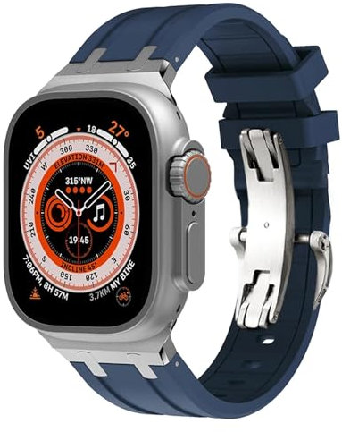 IRFKR Correa de goma para Apple Watch Ultra 49mm, correas de reloj Serie 8 7 45mm, banda deportiva suave para iWatch 6 5 4 SE 44mm 42mm, pulsera de silicona(Blue silver,38/40/41mm)