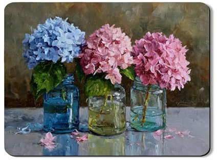 Tapete de secado de platos floral de hortensias para encimera de cocina, ramo de melocotones azul vintage, tapete escurridor de platos de goma absorbente, protector de mesa de resorte de 18 x 24