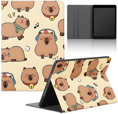 Tablet Hülle für iPad 9,7 6./5. Generation 2018/2017, PU Leder Flip Silicone TPU Cover mit Niedlich Anime Cartoon Cute Capybara Muster Kawaii Case Verstellbar Stoßfest Ständer Tablet Case, Funny