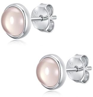 PHNIBIRD 925 Sterling Silber Ohrstecker Damen Rund Natürlich Rosenquarz | Hypoallergen,6mm Rosenquarz,Geschenk für Frauen Mädchen,Geeignet für den Alltag,Abend,Schlicht ModeSchmuck