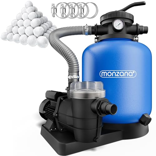 Monzana® Depuradora Piscina 13.200L/h Filtro de Arena hasta 58.000L Incl. Bolas Filtrantes Válvula 7 Funciones Filtrado 600W Adaptador Ø32-38mm Bomba Indicador de Presión