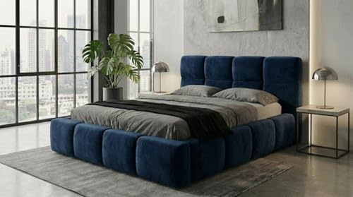 A&J MöbelLand Polsterbett VELUNO mit Schaummatratze 160x200 mit Bettkasten und Lattenrost – Blau