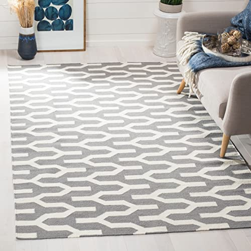 SAFAVIEH Dhurries Collection Accent Rug - 3' x 5', Silver & Ivory, Handmade Flat Weave Wool, Ideal for High Traffic Areas in Entryway, Living Room, Bedroom (DHU630A)