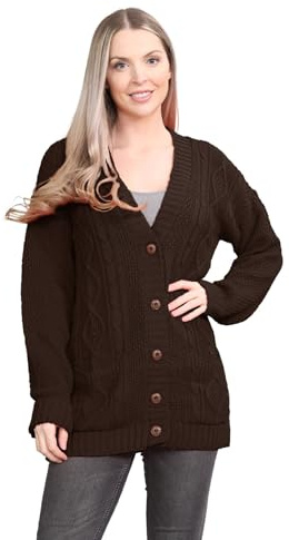 janisramone® Cable Knit Chunky Cardigans for Women UK, Long Sleeve Sweater | Long Sleeve Sweater Top, Chunky Cable Knitted Ladies Cardigans, Casual Daily Comfort V Neck Button Up, Warm Winter Knitwear