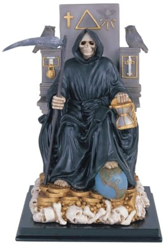 12 Inch Sitting Black Santa Muerte Saint Death Grim Reaper Statue