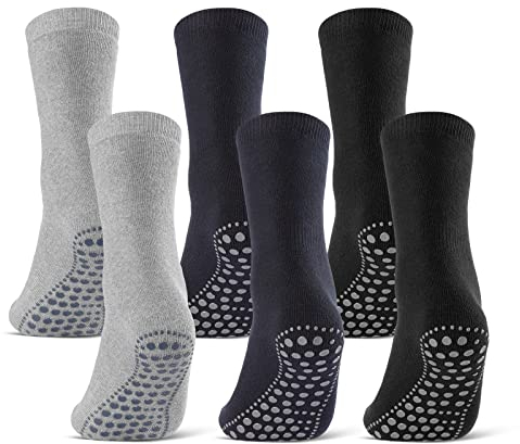 3 oder 6 Paar ABS Socken Herren Damen Anti Rutsch Socken Baumwolle 8600 WP (Schwarz Blau Grau 6 Paar 43-46)