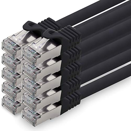 0,25 m - noir - lot de 10 câbles réseau CAT.7 câble patch SFTP PIMF LSZH câble Gigabit Lan 10Gb s câble brut cat7 avec connecteur RJ45 Cat6a compatible avec CAT5 CAT6 cat7 cat8