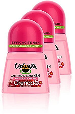 Ushuaïa - Deodorant Femme Bille Parfum Grenade Des Açores Efficacité 48h - 50ml - Lot de 3