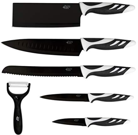 Cecotec Juego de 6 Cuchillos de Cocina de Alta Gama. Cuchillos Profesionales de Estilo Suizo. Color Blanco o Negro. Swiss Chef (Negro)