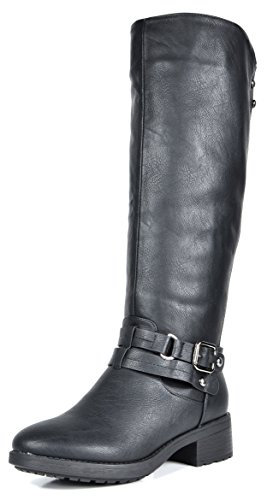 DREAM PAIRS Stivali Eleganti Sopra il Ginocchio con Tacco Largo da Donna Stivali Alti Retrò da Donna,Size 38.5,Nero,UNCLE