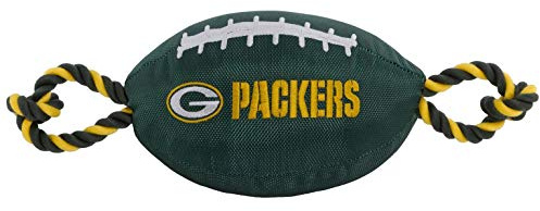 Pets First NFL GREEN BAY PACKERS Nylon Football Dog Toy with inner SQUEAKER & Pull Ropes PET SPORTS TOY
