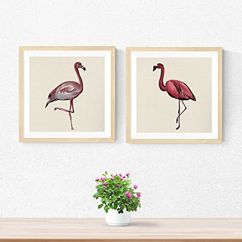 Nacnic PACK d'images pour encadrer DEUX FLAMANTS. Affiches carrées avec des images de flamants roses. Touche de couleur dans votre maison, bureau, magasins ... Taille 20x20 cm, sans cadre.