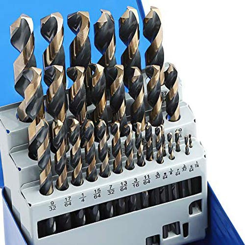 COMOWARE 29-Piece Drill Bit Set, High-Speed Steel Black and Gold Finish with 135 Degree Split Point Tip, 1/16 to 1/2 x 64ths Increments