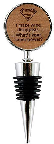 Jorvik Wood Funny Wine Bottle Stopper, I make wine disappear. What's your super power?