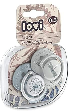 LOVI Silikon Schnuller dynamisch Botanic 2 St. Schützt den Saugreflex, Stillen sicher, Biss und Sprechen sicher, Antiallergisch (Grün Boy, 0-3 m)