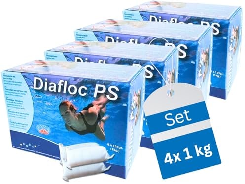 GlobaClean 4X 1kg Flockmittel Pool Kartuschen 32 x 125g für Sandfilter & Filterglas. Pool Flockungsmittel und Poolpflege, Poolklar, Poolreiniger, Pool Zubehör für klares Poolwasser