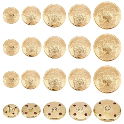 OLYCRAFT 50 Stücke Metall Blazer Knöpfe Set 15mm 18mm 23mm 25mm 30mm Gold Blazer Knöpfe Kleidung Wappen Metallknöpfe Vintage Antike Metallknöpfe Für Anzüge, Mantel, Uniform Und Jacke - Golden