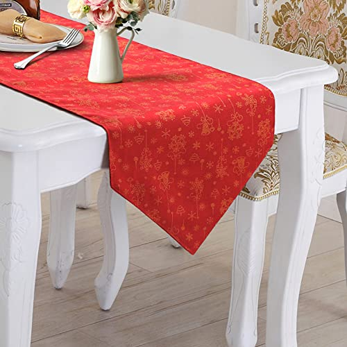 Dremisland Christmas Table Runner Burlap Cotton Tree Snowflake Christmas Decorations Hot Stamping Red Xmas Table Runner Coffee Dresser Scarves Table Linen for Home Tablecover Dining Table Decor