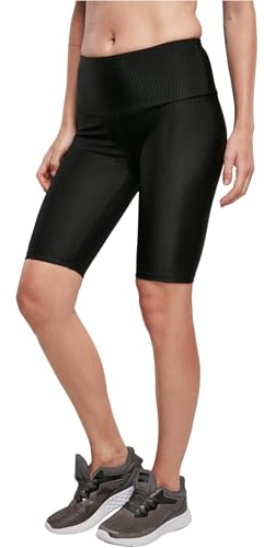 Urban Classics Pantalones Cortos de Ciclismo para Mujer, de Cintura Alta, con Costillas, largas, hasta la Rodilla, Tallas XS - 5XL, Negro, 4XL