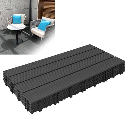 Froadp WPC Fliesen Set, 30x60 cm WPC Terrassenfliesen Klickfliesen, Holz Kunststoff Bodenbelag mit Drainage, Wasserdicht & Rutschfest, Korrosionsbeständig für Balkon & Terrasse, 3m², Anthrazit
