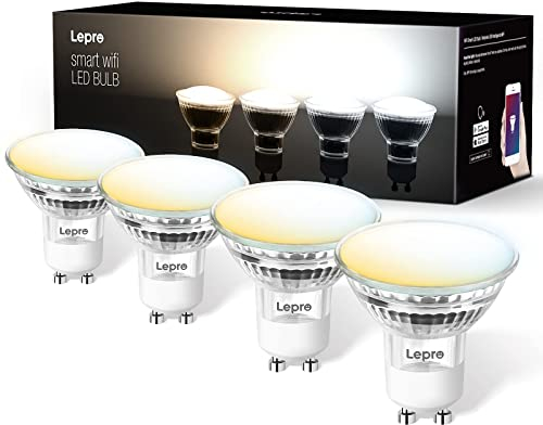 Lepro Bombilla Inteligente GU10, 4,5W Bombilla LED GU10 WiFi, 385lm Bombilla Alexa Luz Blanca Regulable 2700K-6500K, Control de Voz o APP, Compatible con Alexa y Google Home, 4pcs (2,4GHz Solo)