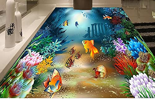 Dekoration 3D-Unterwasserwelt von tropischen Fischen, die auf dem Boden befestigt sind Wasserdichtes Klebeband PVC-Bodenbelag tragen-150 * 105cm