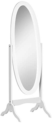 HOMCOM Miroir à Pied Ovale Style Shabby Chic Inclinaison réglable dim. 48L x 46l x 147H cm MDF Blanc