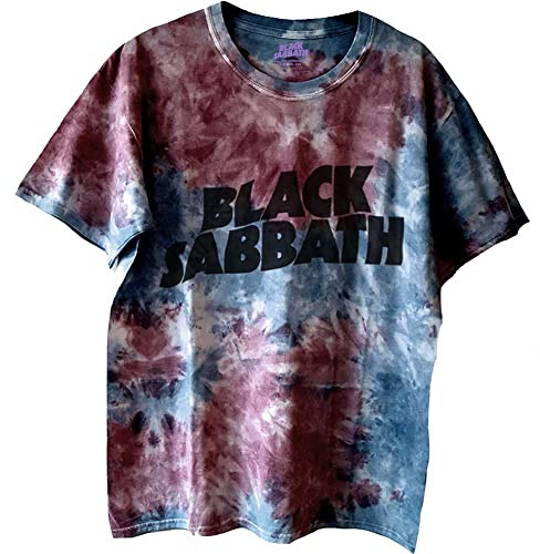 Black Sabbath T Shirt Wavy Band Logo Official Unisex Dye Wash Blue