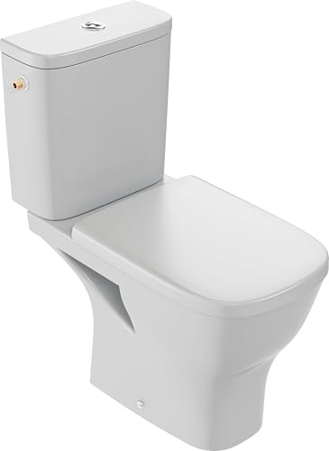 Jacob Delafon Pack WC au Sol Sans Bride Struktura Blanc, Ab. Frein de chute | Céramique recyclée (10%). Chasse efficace, économe et silencieuse. Confort