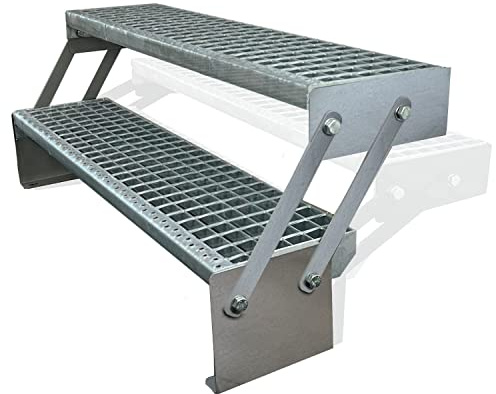Kaminbau Mierzwa Premium Stahl Treppe Verstellbar Verzinkt 2 Stufen (Breite 100 cm) (Höhe 30-43 cm) Wetterfest Gitterroststufe Gartentreppe