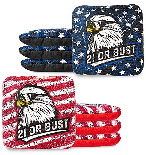 Play Platoon Turnier-Serie Cornhole Bags – Pro Style doppelseitige glatte und klebrige Seitentaschen, 8 Stück, entworfen in den USA, 4 rote und 4 blaue Weißkopfseeadler, entworfen in den USA