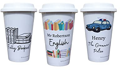 English Teacher Travel Mug Personalised - Gift for Literature Lover - Personalised Author Student Thermal Ceramic Insulated Travel Mug (English)