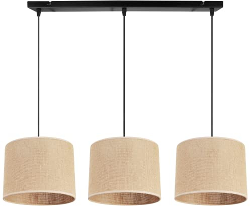 Light-Home Juta Hängelampe - Deckenlampe - Pendelleuchte aus Metall mit Lampenschirm aus Stoff - E27 - Klassisch 3-Flammig 20 cm - Schwarz Untersatz - Jute