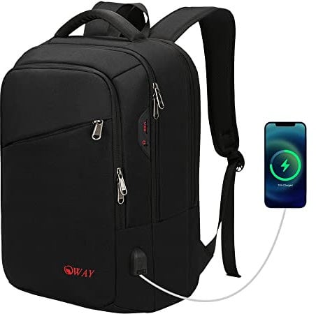 OWAY 15.6 Inch Laptop Backpack with USB Charger Anti-Theft Business Backpack Boys School Bags Water Resistant School Backpack College Backpack Rucksack for Men Women (black, X)