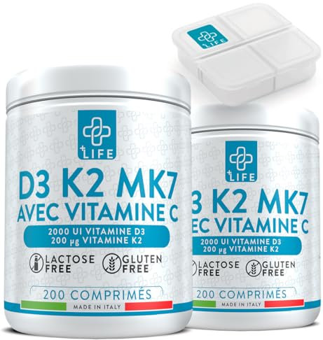 Vitamina D3 K2 Mk7 Con Vitamina C PiùLife, 400 Compresse, 1 Al Giorno, Vit D3 2000 UI, K2 200µg, Vit C 125mg, Benessere Delle Ossa, Difese Immunitarie, Regola Livelli Di Calcio E Fosforo